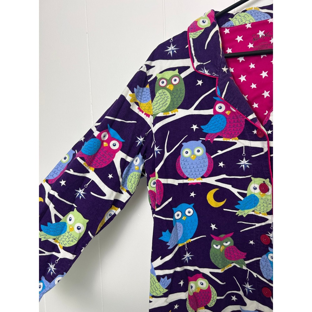 Nick & Nora Nightgown Sleep shirt L Purple Owl Print whimsical kitschy Sleepwear - Picture 11 of 11